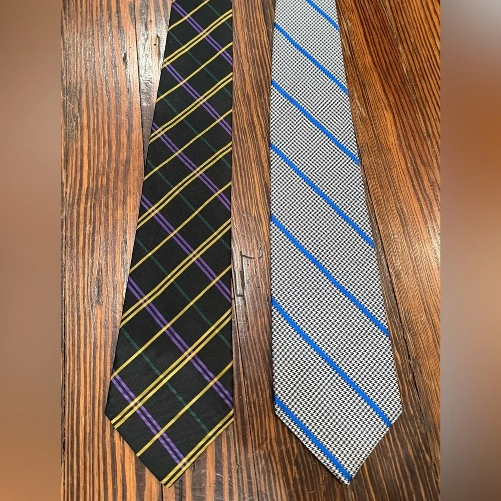 Pair Of Lauren Ralph Lauren 100% Silk Mens Designer Neck Ties Stripe Plaid